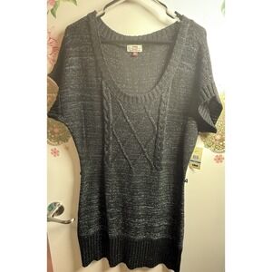 LEI Black Metallic Knit Sweater Dress Size XL Short‎ Sleeve Cable Knit